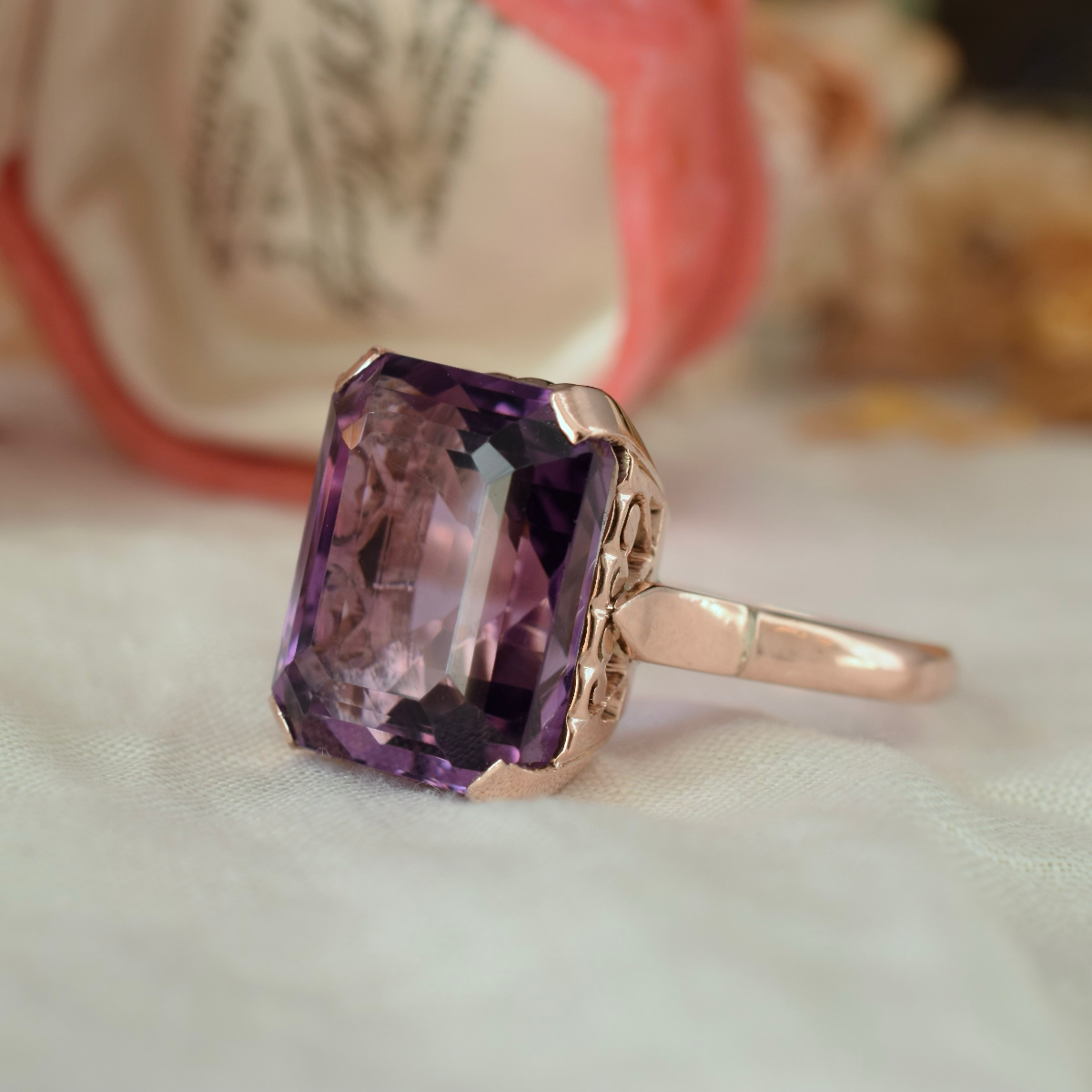 Vintage 9ct Rose Gold Natural Amethyst Ring