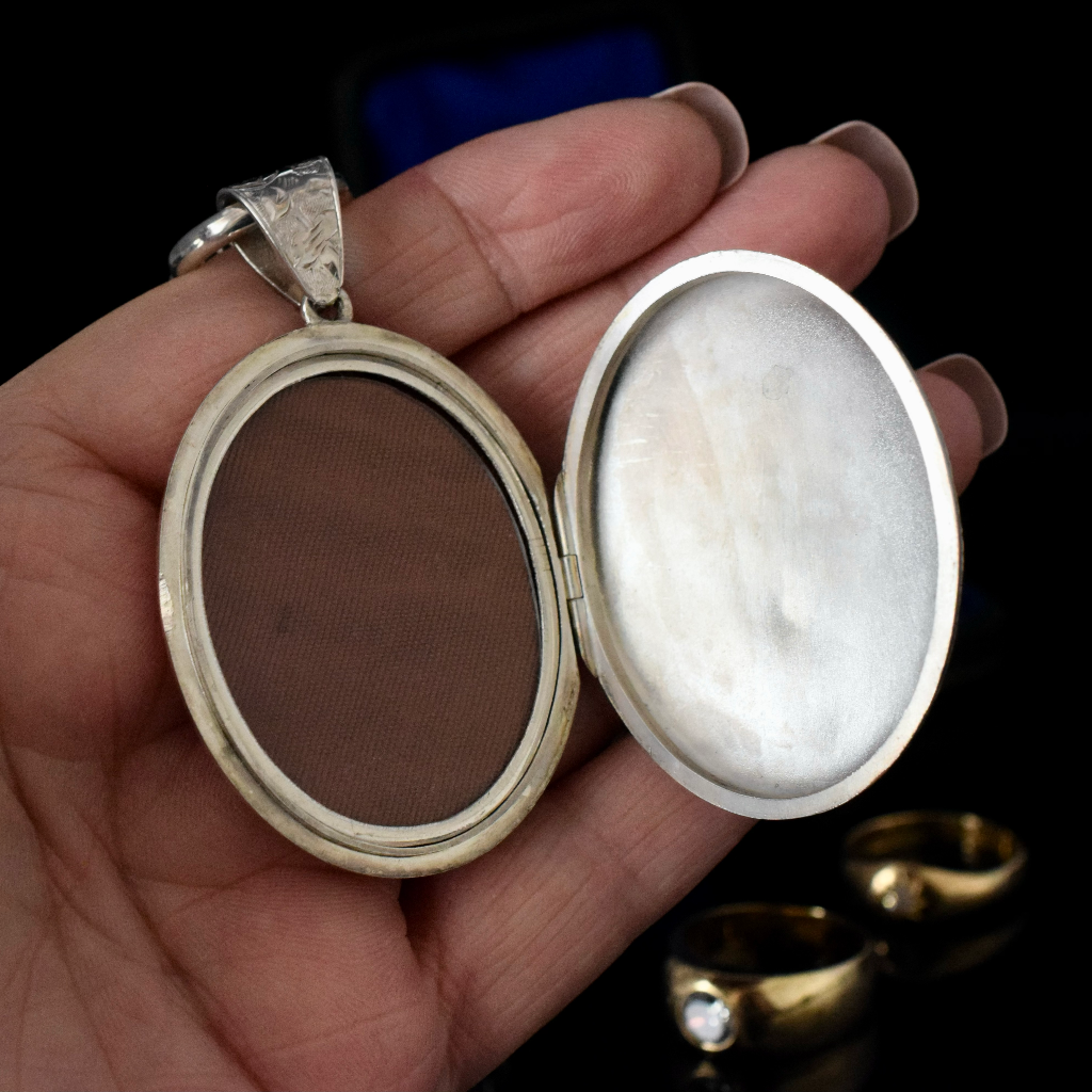 Antique Victorian Sterling Silver Locket Circa 1890 And Vintage Sterling Bookchain