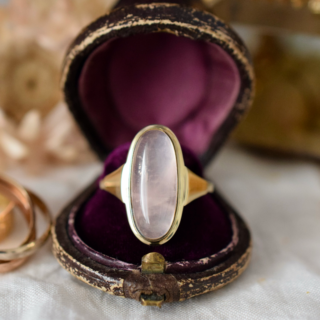 Vintage German 8ct Yellow Gold Rose Quartz Ring