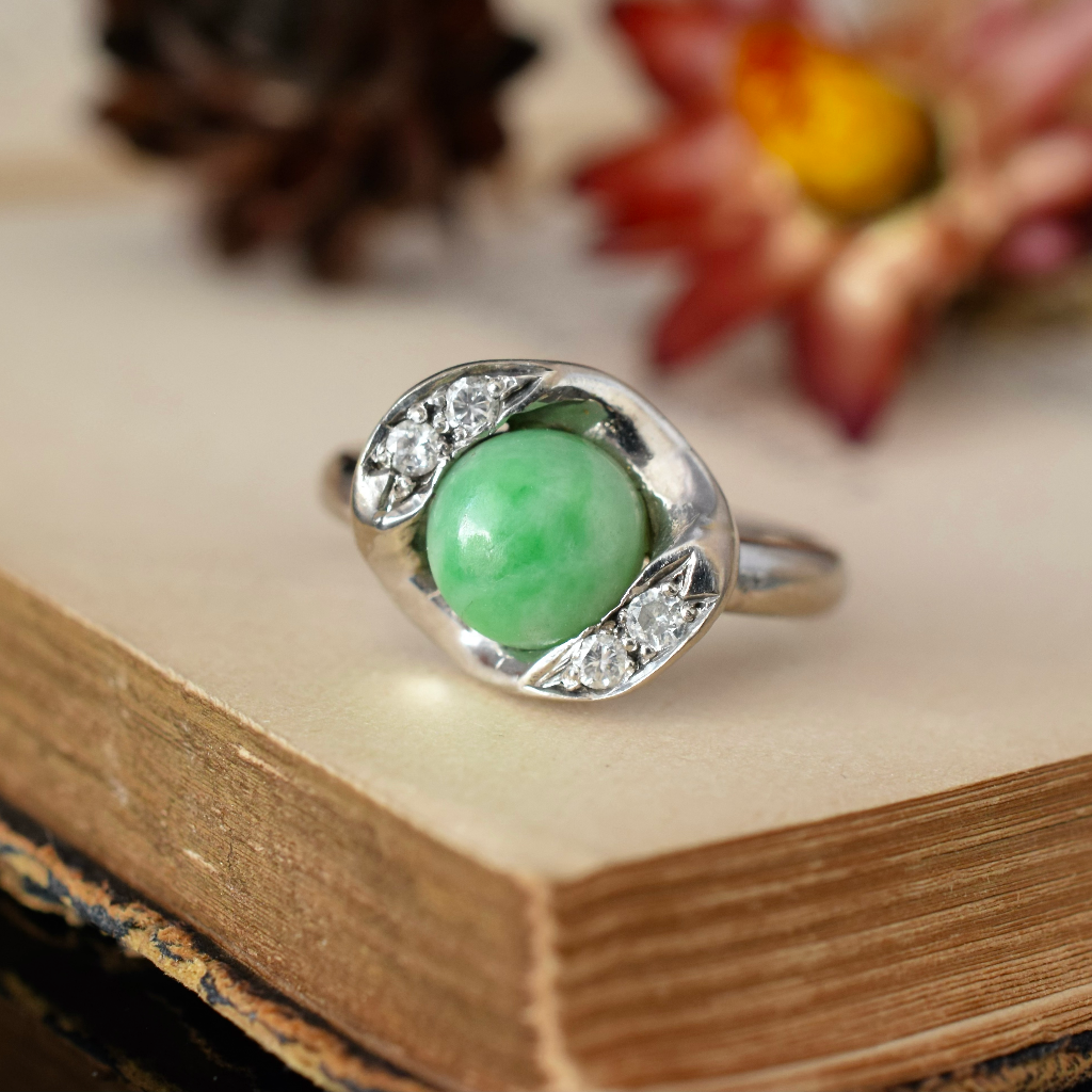 Modern 18ct White Gold Jadeite And Diamond Ring Independent Valuation Included In Purchase For $6500 AUD