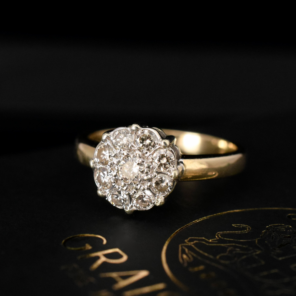 Modern 9ct Yellow Gold Diamond Daisy/Halo Cluster Ring