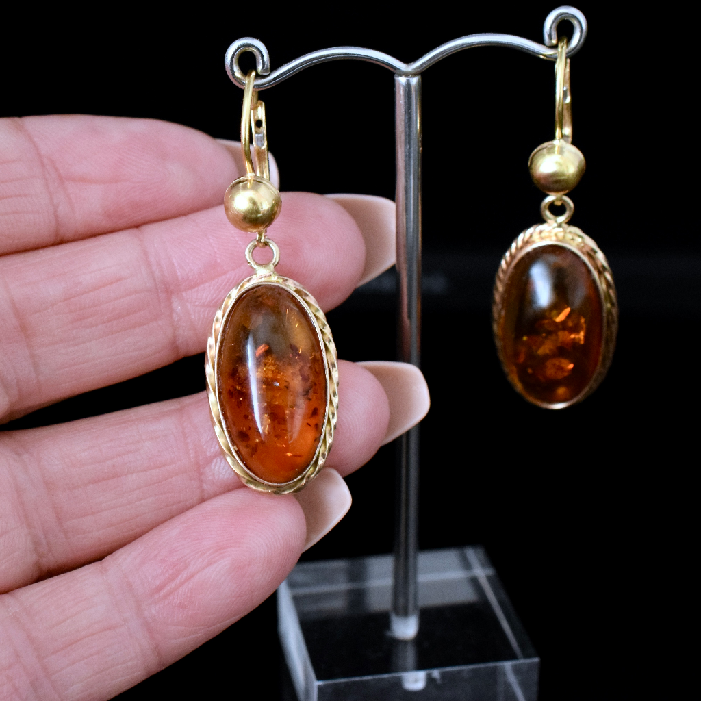 Vintage Italian 18ct Yellow Gold And Amber Earrings