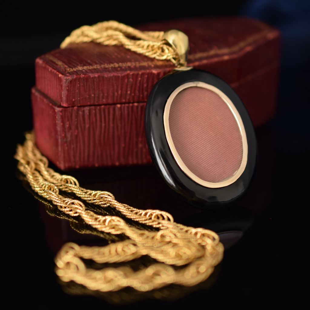 Antique Victorian 18ct Gold Onyx And Pearl Locket Pendant Circa 1880