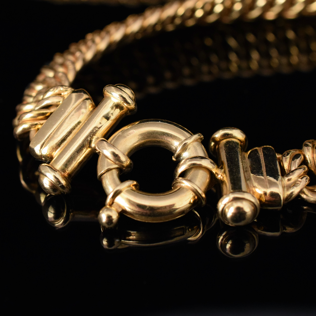 Modern Italian 9ct Yellow Gold Woven Engraved Link Necklace 50 Grams