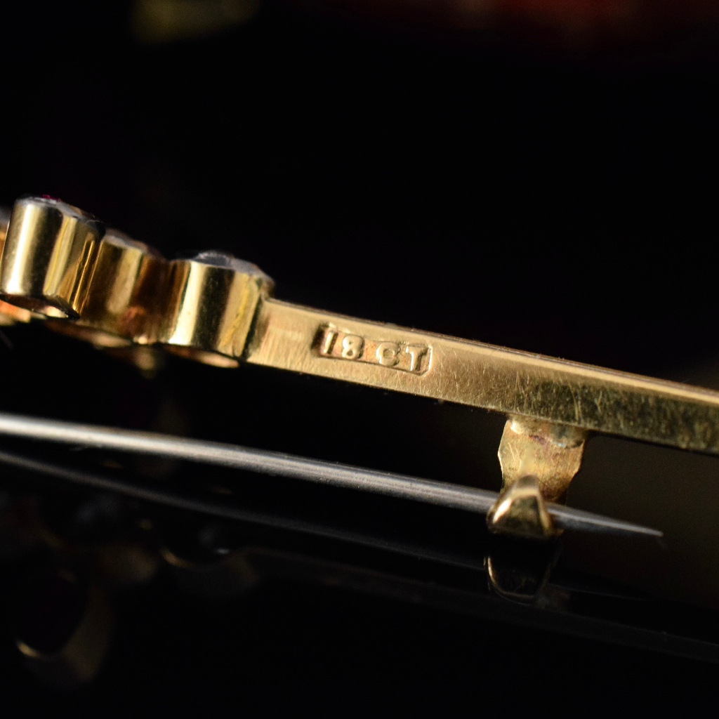 Antique Art Deco 18ct Yellow Gold Diamond And Ruby Bar Brooch Circa 1935 Independent Valuation Included In Purchase For $3175 AUD