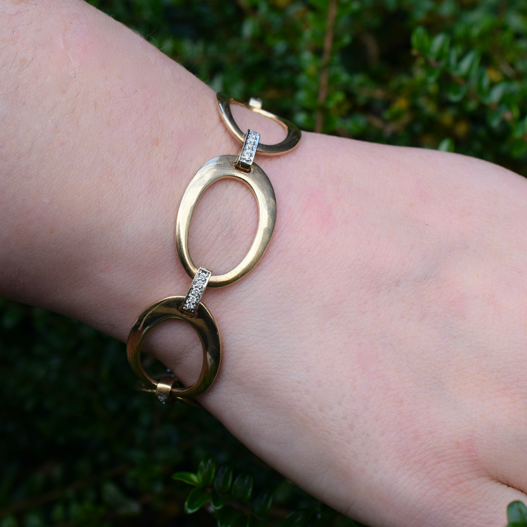 Modern 9ct Yellow Gold And Diamond Bracelet