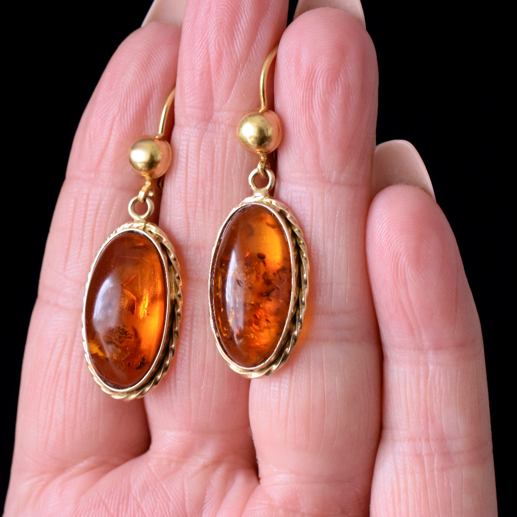 Vintage Italian 18ct Yellow Gold And Amber Earrings