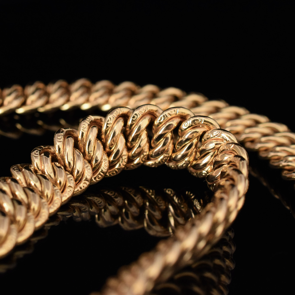 Modern Italian 9ct Yellow Gold Woven Engraved Link Necklace 50 Grams