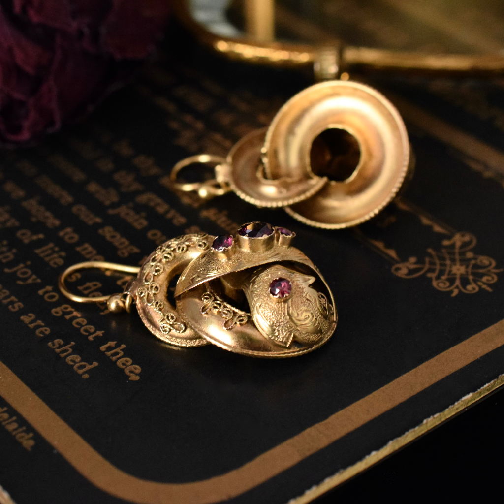 Antique Victorian 18ct Yellow Gold And Garnet Earrings Circa 1870