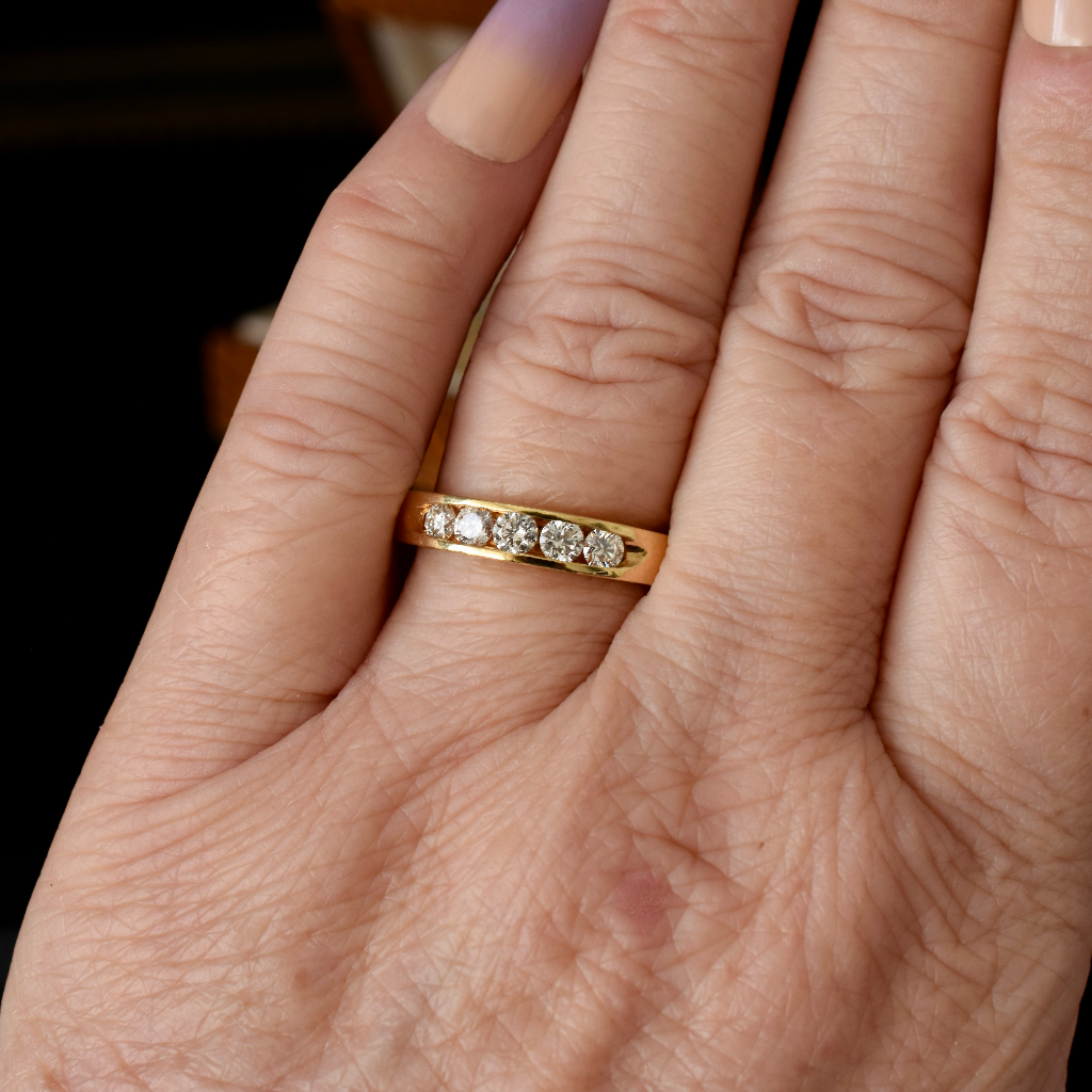 Modern 18ct Yellow Gold Five Diamond Channel Set Ring Independent Valuation Included In Purchase For $5750 AUD