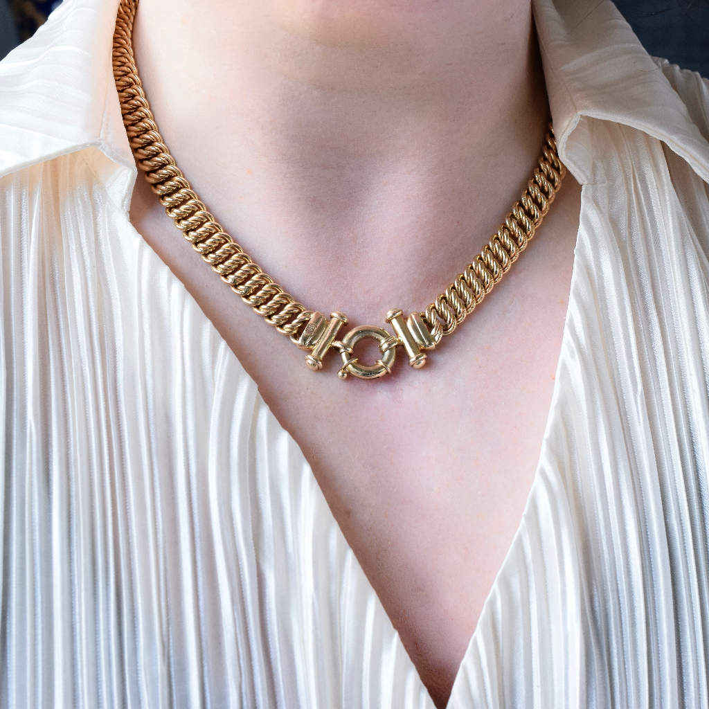 Modern Italian 9ct Yellow Gold Woven Engraved Link Necklace 50 Grams