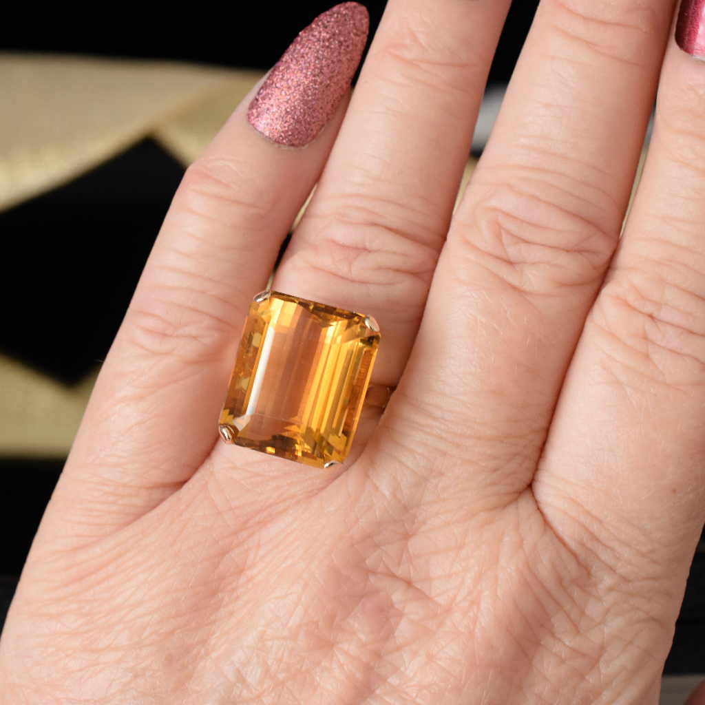 Vintage 9ct Rose Gold Rectangular Cut Citrine Ring Circa 1970