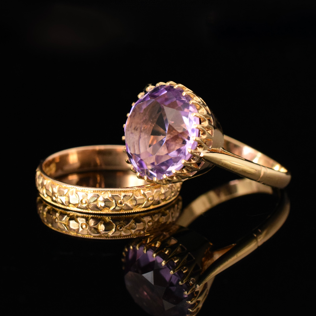 Antique/Vintage 18ct Yellow Gold Natural Amethyst Ring