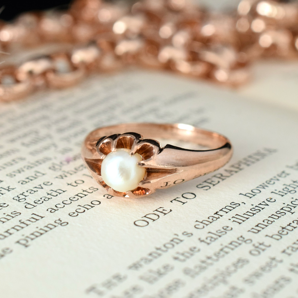 Antique 9ct Rose Gold Solitaire Pearl Ring Circa 1915