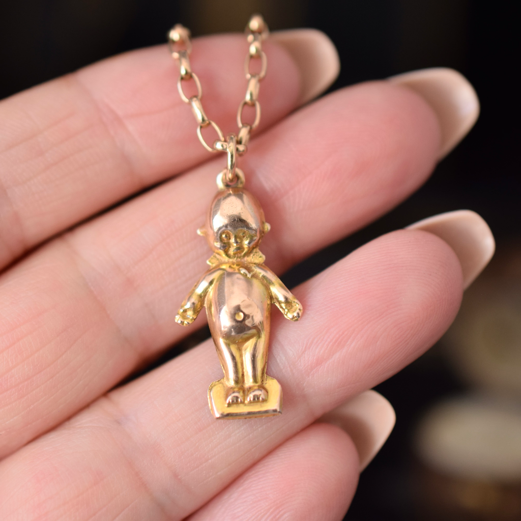 Antique Australian Edwardian 9ct Rose Gold ‘Kewpie’ Charm Pendant By A.J. Long And Co. Circa 1910