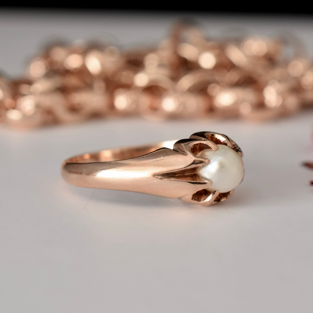Antique 9ct Rose Gold Solitaire Pearl Ring Circa 1915