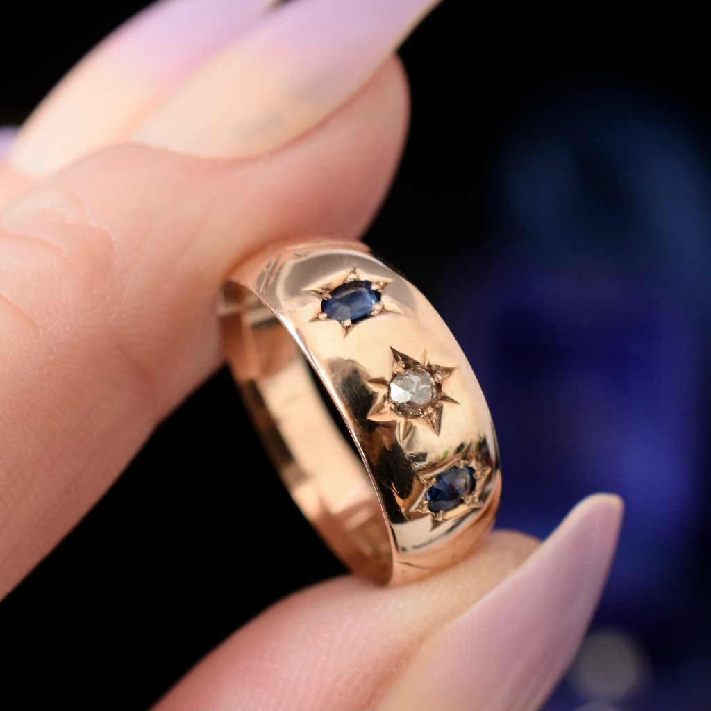 Antique Australian 15ct Rose Gold Sapphire Diamond Ring Circa 1900