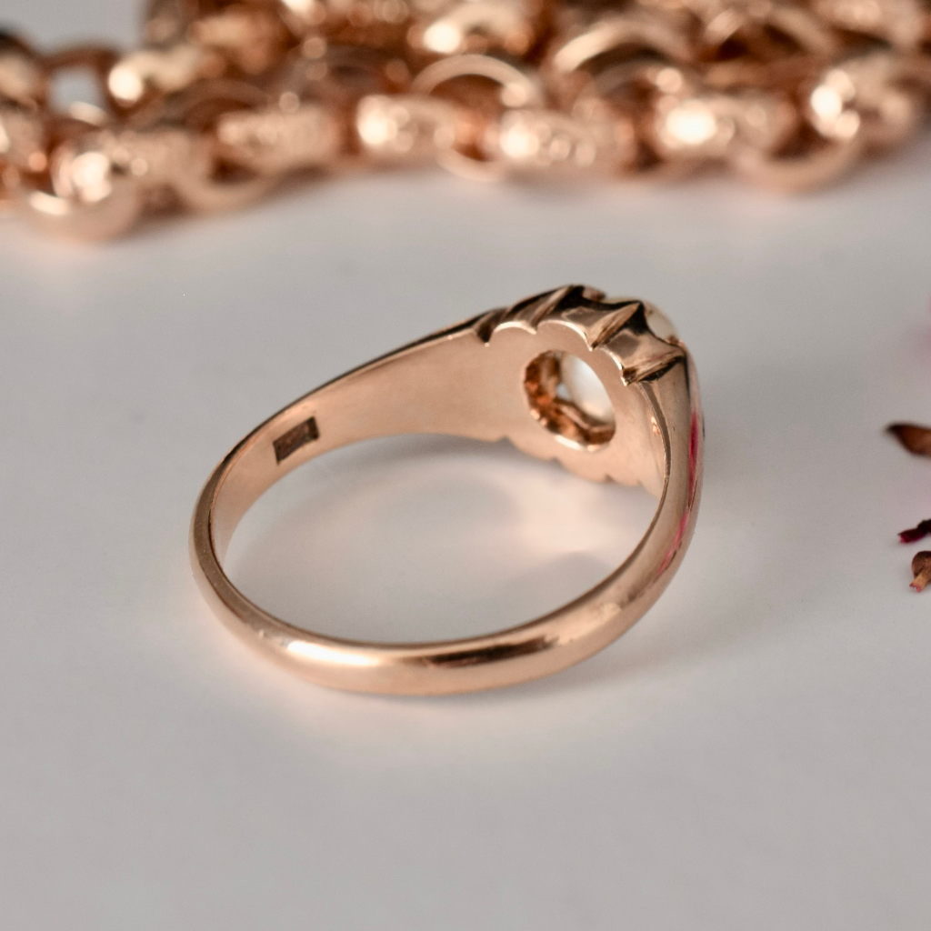 Antique 9ct Rose Gold Solitaire Pearl Ring Circa 1915