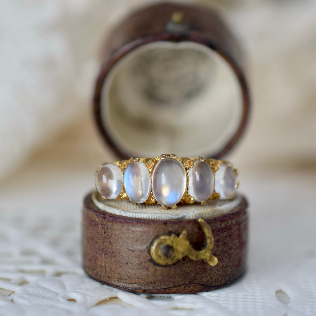 Vintage 9ct Yellow Gold Five Stone Moonstone Ring London 1970