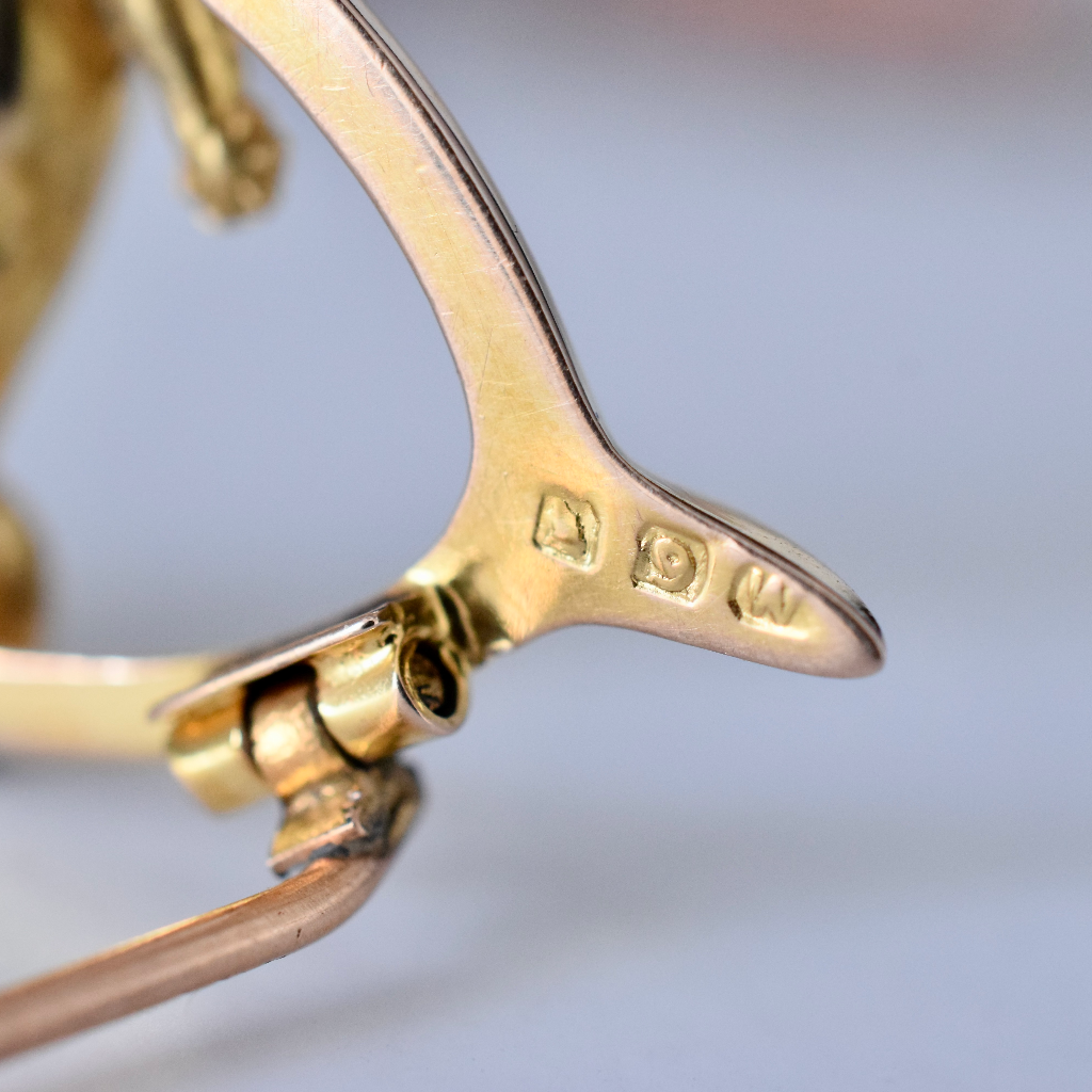 Antique Australian 9ct Rose Gold ‘Kewpie’ Wishbone Brooch By Willis and Sons Circa 1912