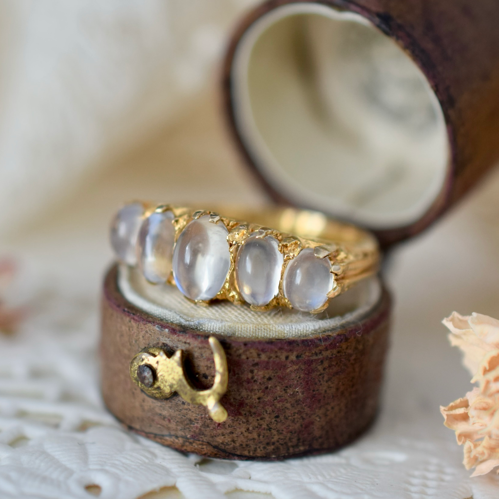 Vintage 9ct Yellow Gold Five Stone Moonstone Ring London 1970