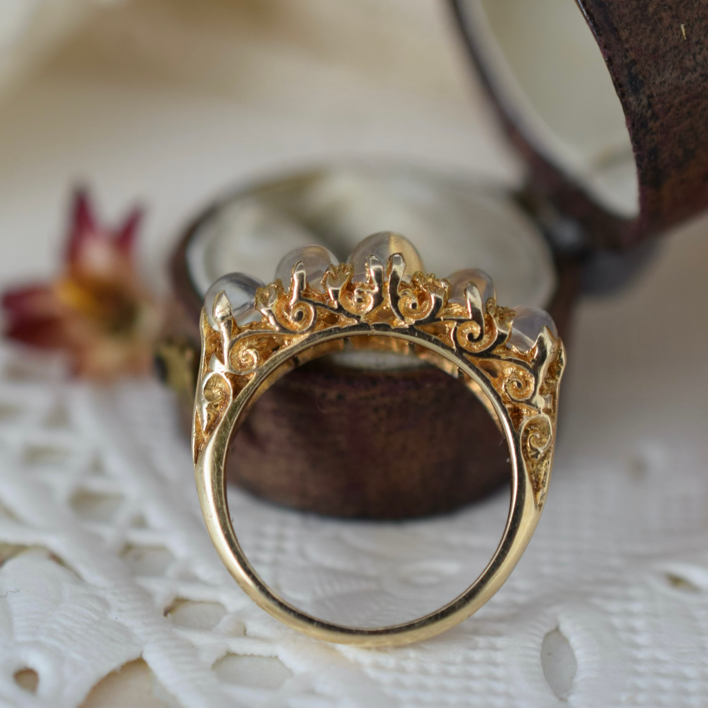 Vintage 9ct Yellow Gold Five Stone Moonstone Ring London 1970