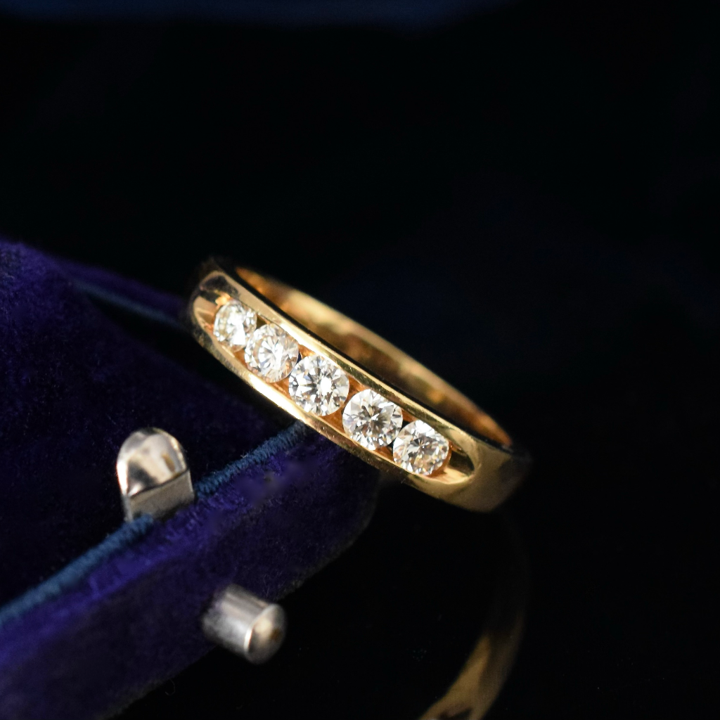 Modern 18ct Yellow Gold Five Diamond Channel Set Ring Independent Valuation Included In Purchase For $5750 AUD