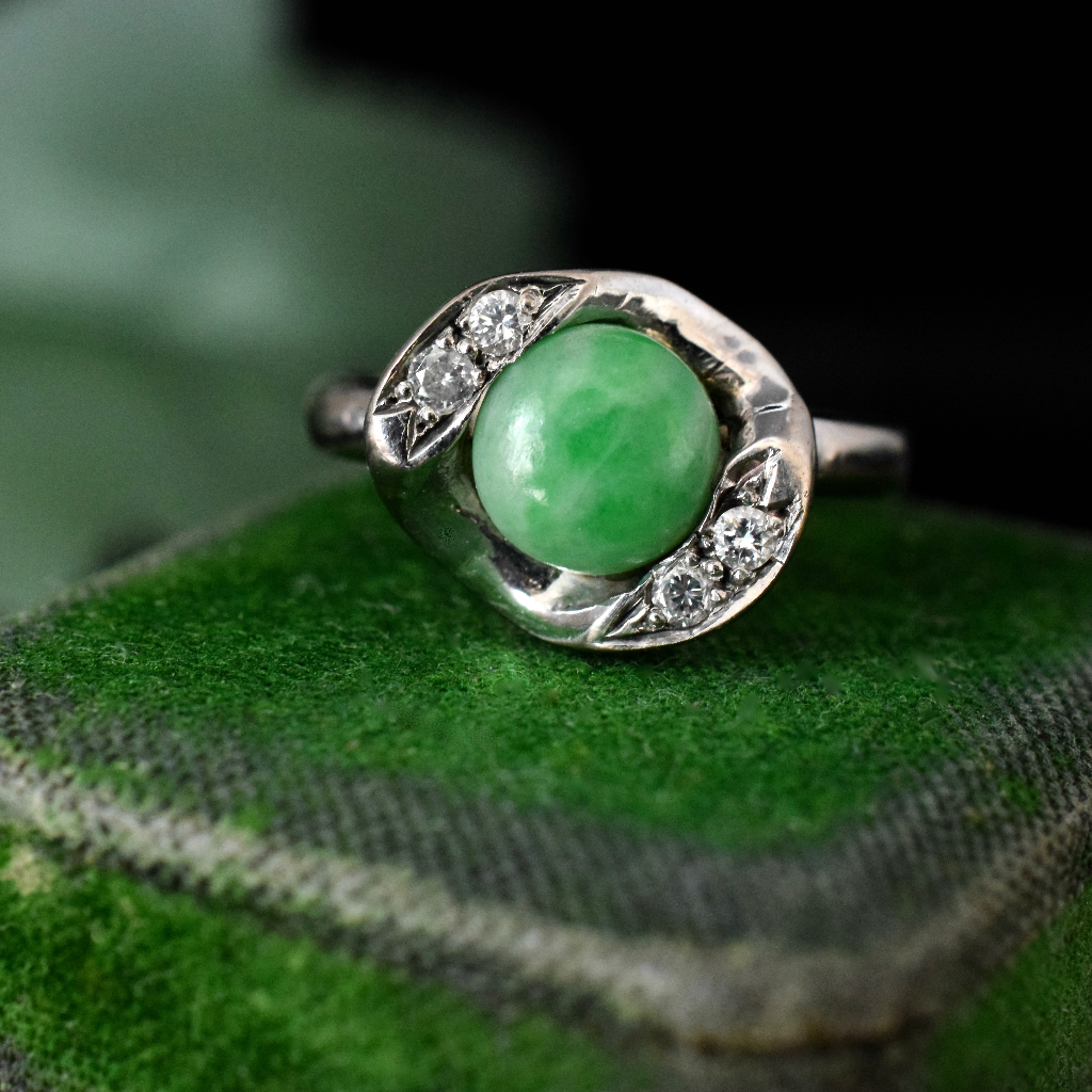 Modern 18ct White Gold Jadeite And Diamond Ring Independent Valuation Included In Purchase For $6500 AUD