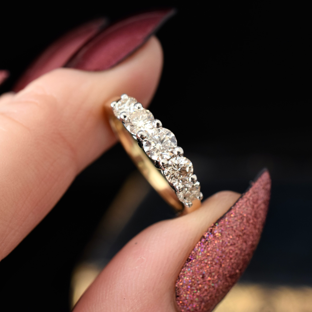Modern 18ct Yellow Gold Five Diamond Half Hoop 1.00ct Independent Valuation Included In Purchase $4,880 AUD