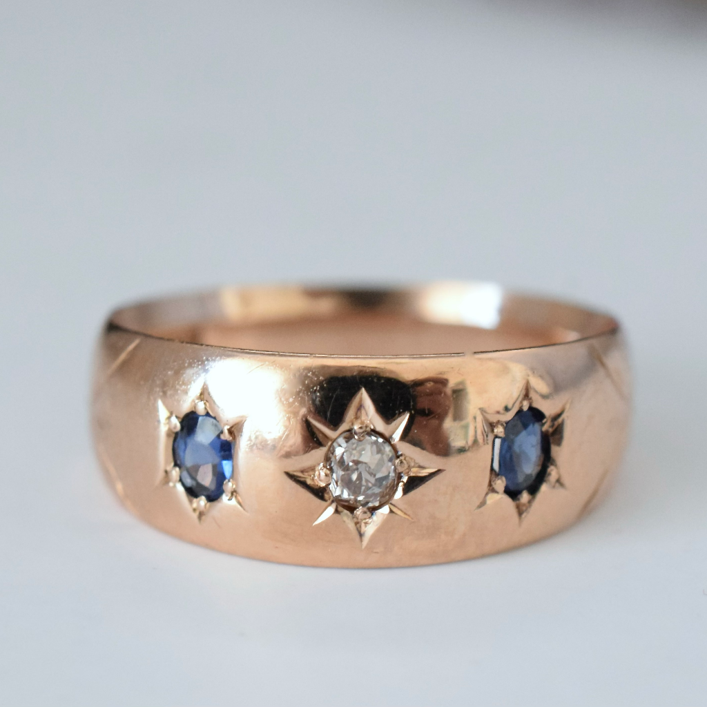 Antique Australian 15ct Rose Gold Sapphire Diamond Ring Circa 1900