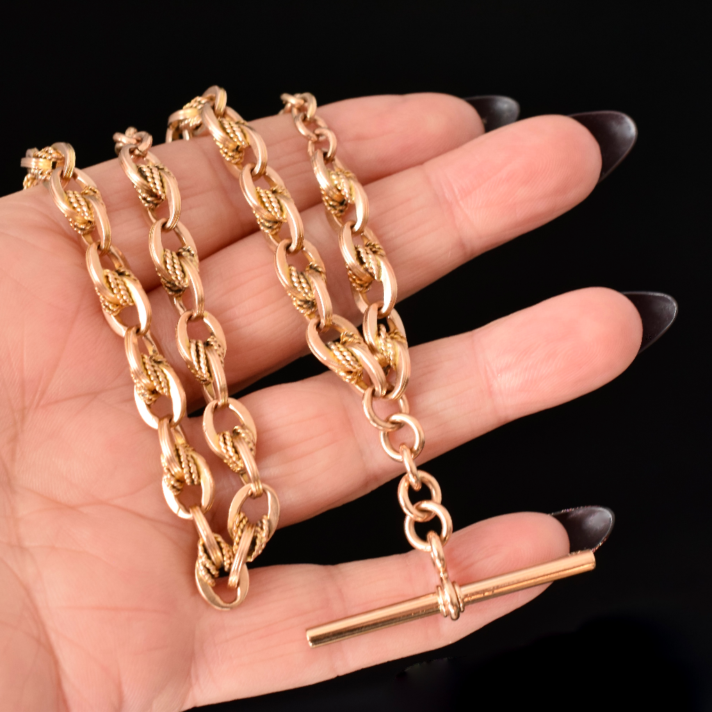 Antique Australian 15ct Rose Gold Fancy Link Albert Chain 45 Grams Circa 1910