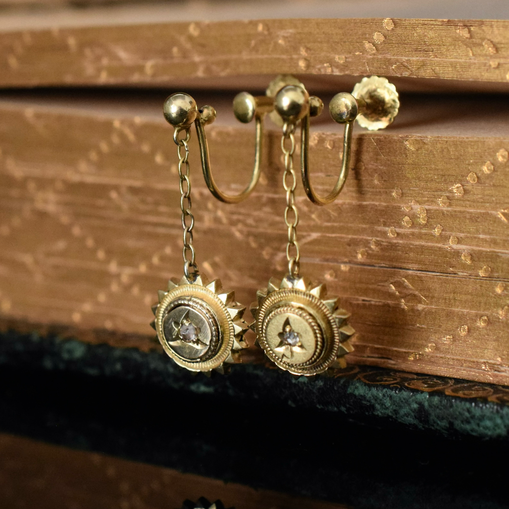 Antique 9ct Yellow Gold Diamond Screw Back Earrings Circa 1900