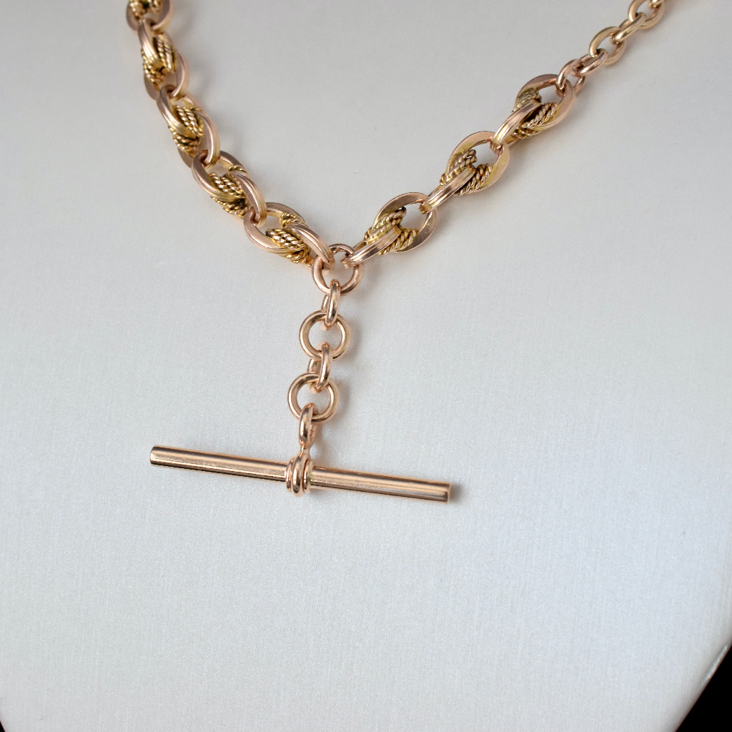 Antique Australian 15ct Rose Gold Fancy Link Albert Chain 45 Grams Circa 1910
