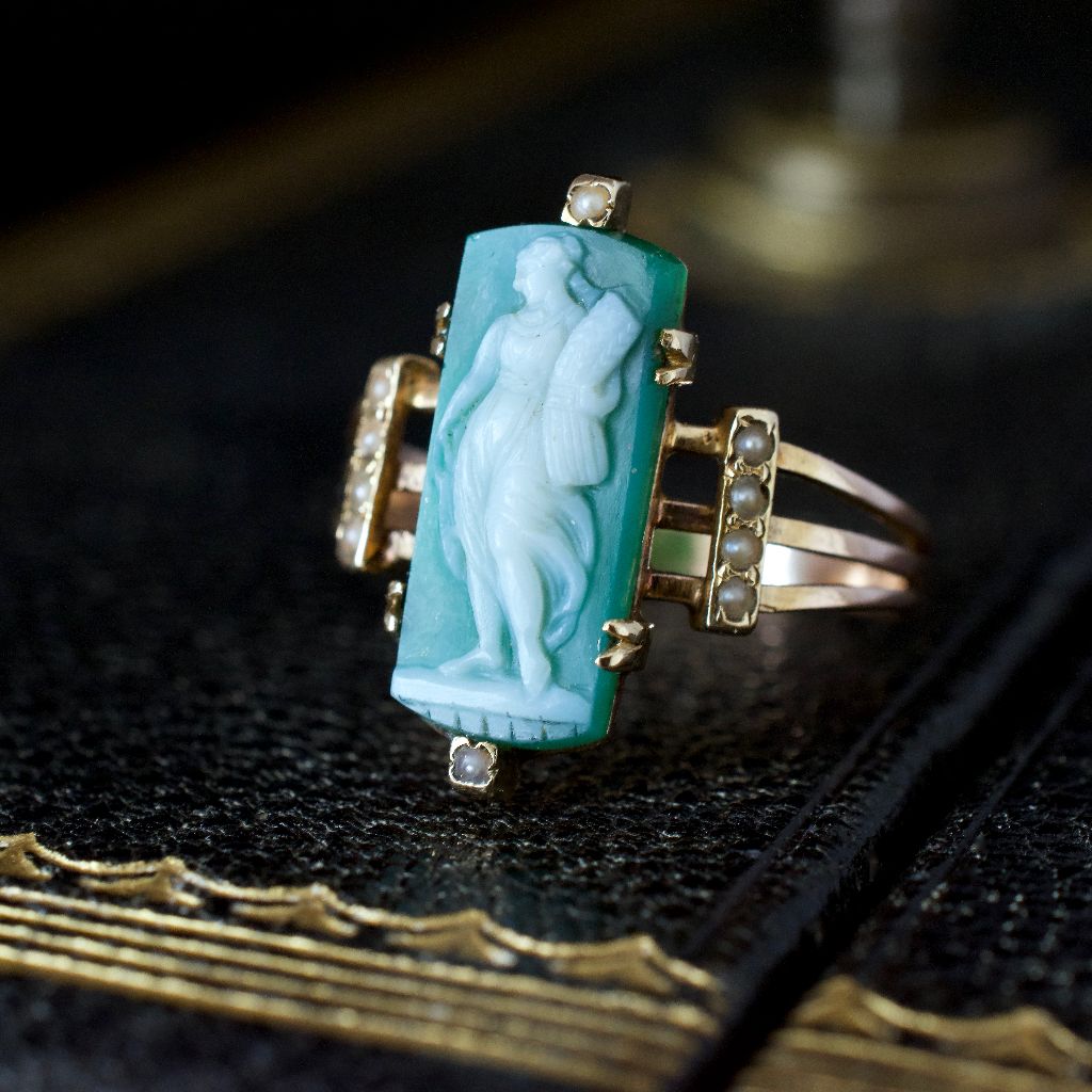 Antique Victorian French 18ct Rose Gold Agate Cameo Ring Circa 1880