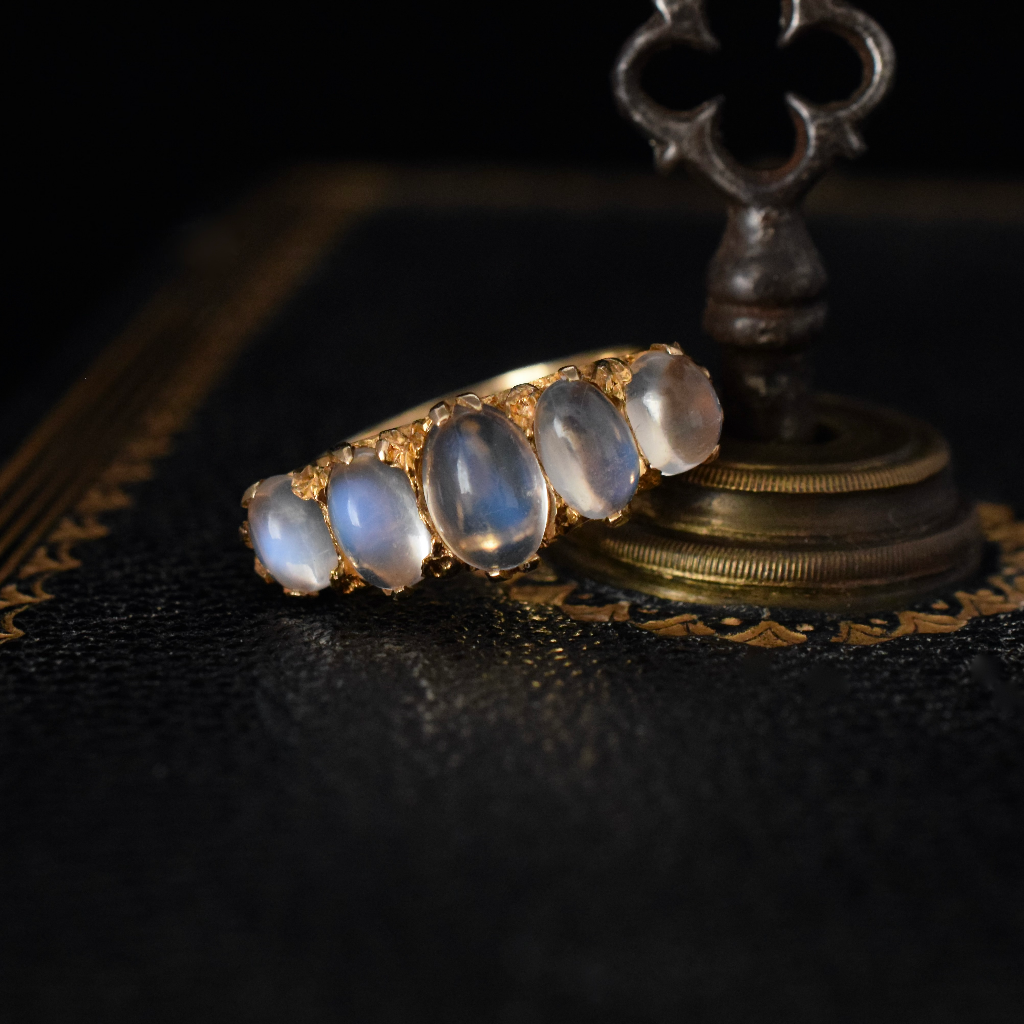 Vintage 9ct Yellow Gold Five Stone Moonstone Ring London 1970