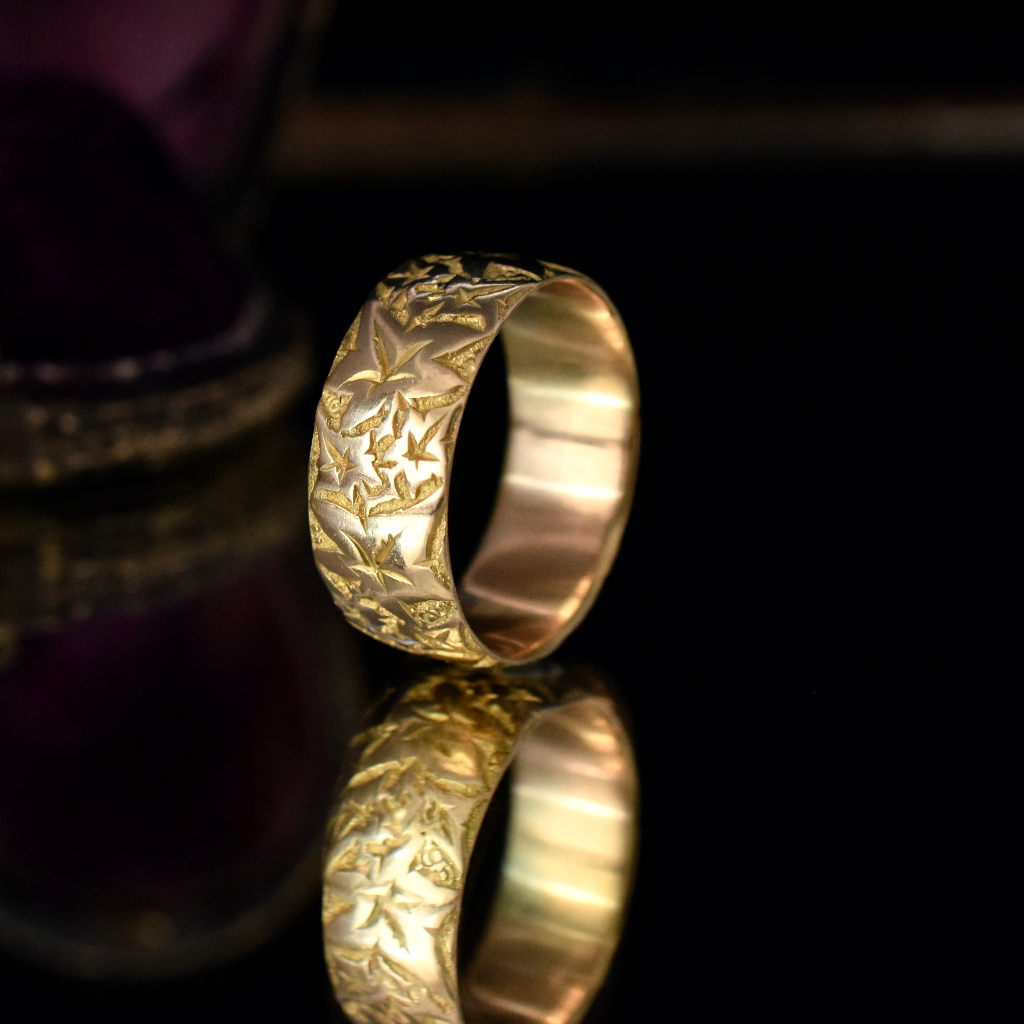 Antique Edwardian 18ct Yellow Gold Floral Wedding Band Chester 1908