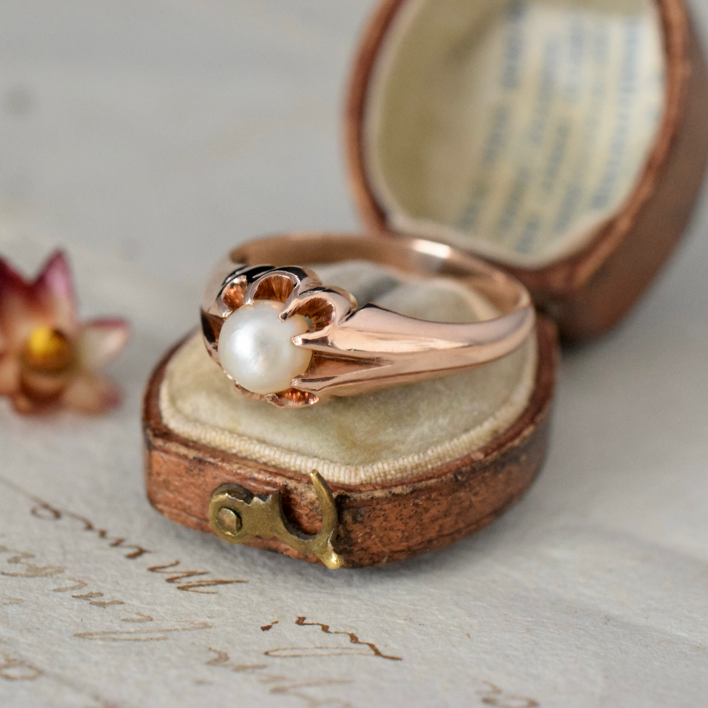 Antique 9ct Rose Gold Solitaire Pearl Ring Circa 1915