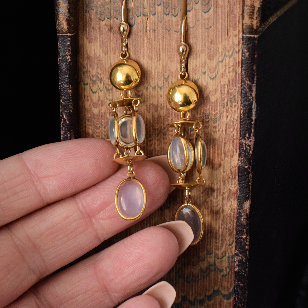 Vintage 9ct Yellow Gold Ceylon Moonstone Chandelier Earrings