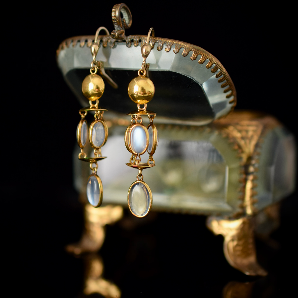 Vintage 9ct Yellow Gold Ceylon Moonstone Chandelier Earrings