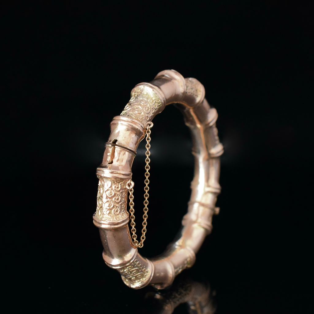 Australian Edwardian 9ct Rose Gold Bamboo Bangle By Aronson & Co. Circa 1905