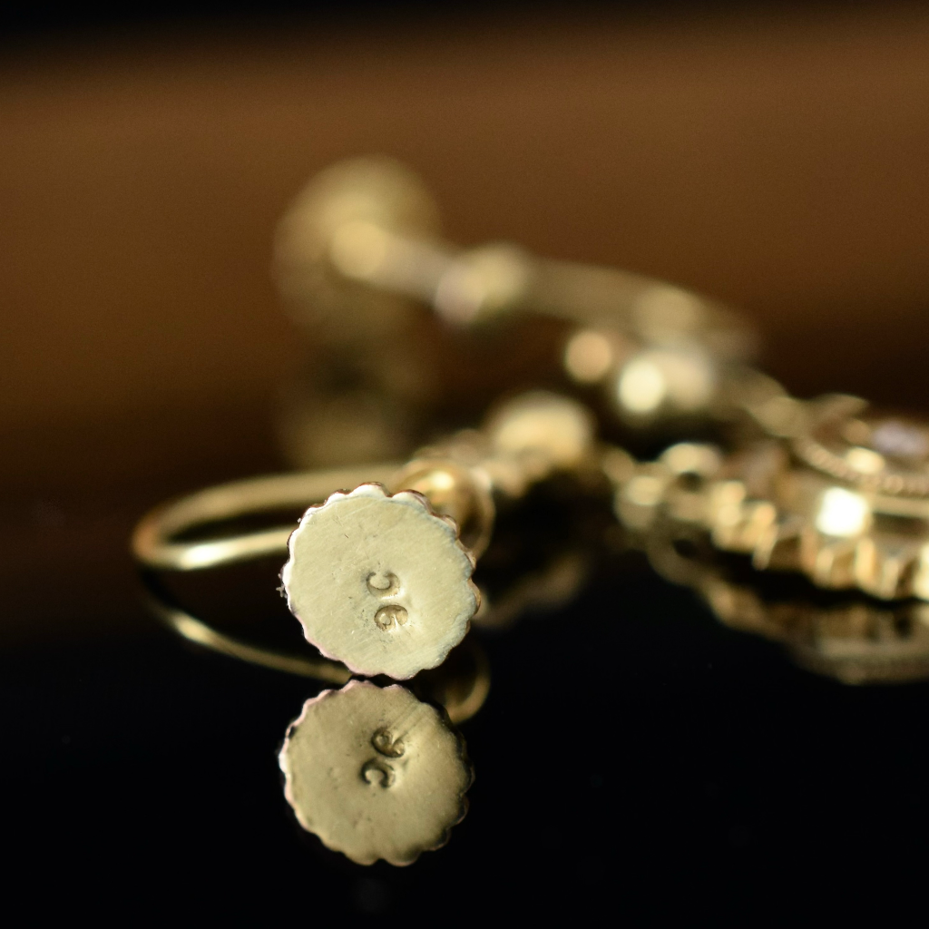 Antique 9ct Yellow Gold Diamond Screw Back Earrings Circa 1900