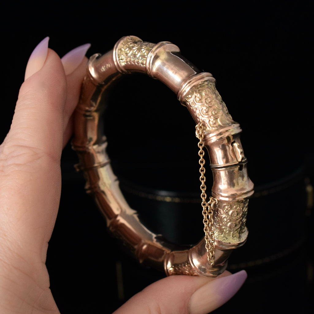 Australian Edwardian 9ct Rose Gold Bamboo Bangle By Aronson & Co. Circa 1905