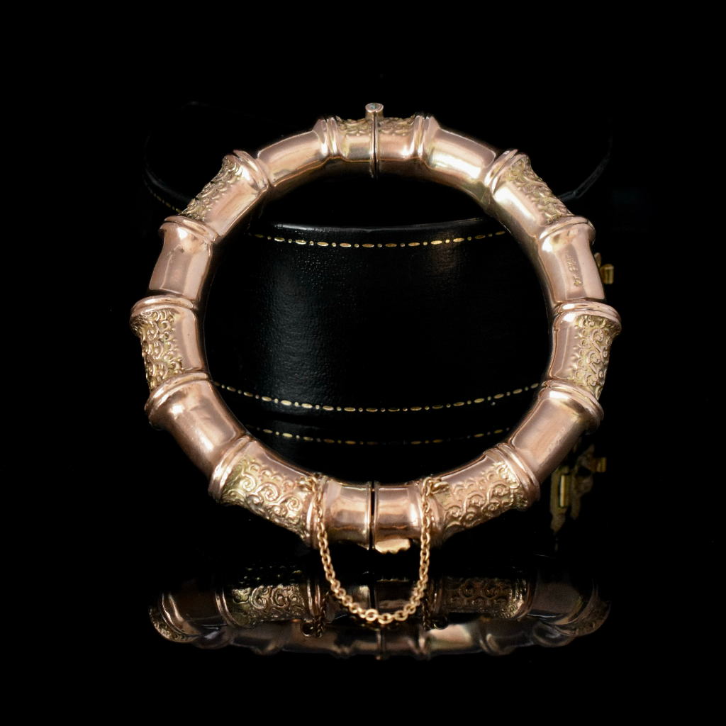 Australian Edwardian 9ct Rose Gold Bamboo Bangle By Aronson & Co. Circa 1905