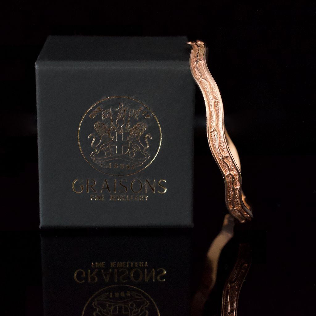 Modern 9ct Rose Gold Textured Bangle