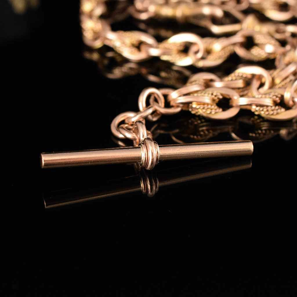 Antique Australian 15ct Rose Gold Fancy Link Albert Chain 45 Grams Circa 1910