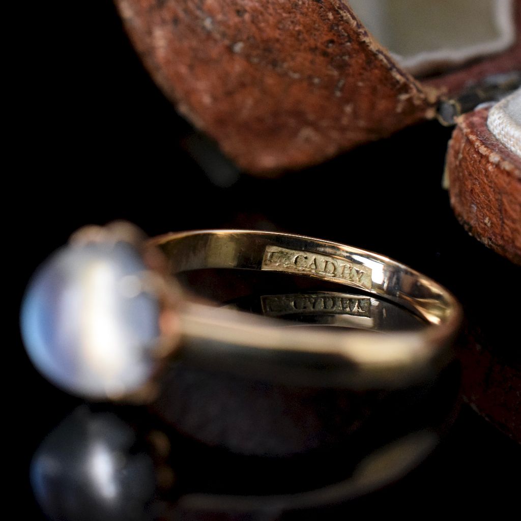 Antique Art Deco Australian 15ct Yellow Gold Moonstone Ring by Louis Cadby Circa 1915