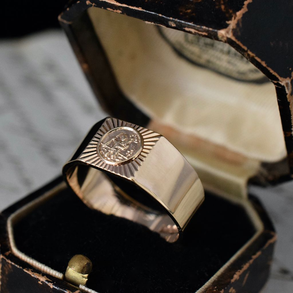 Vintage 9ct Yellow Gold Wide St. Christopher Ring