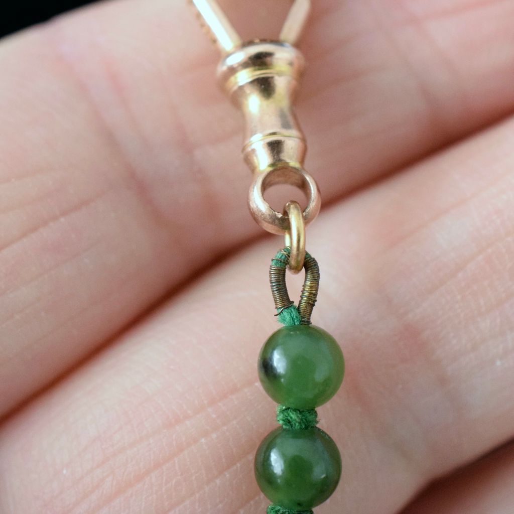 Vintage Graduated Nephrite Jade Bead Necklace 9ct Gold Clasp