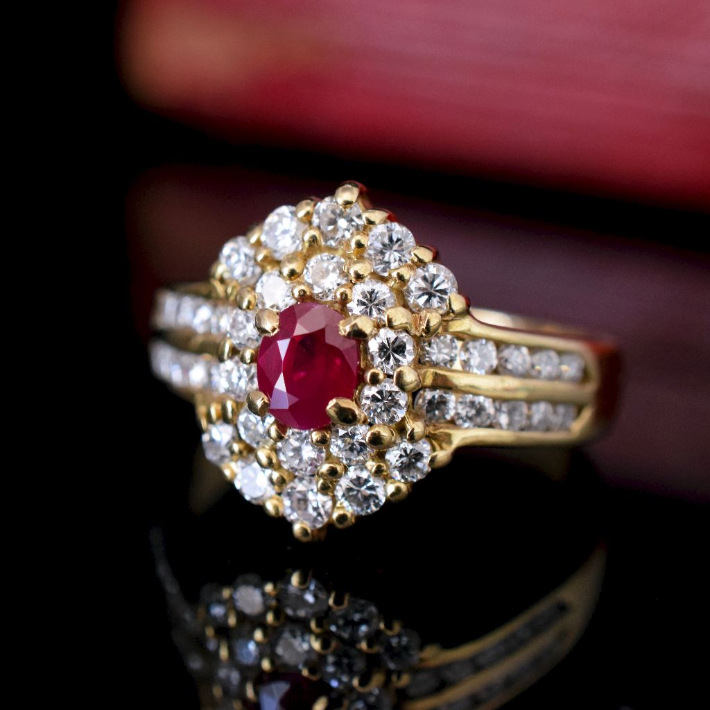Stunning 18ct Yellow Gold Natural Ruby And Diamond Ring Independent Gemmological Valuation for $8300.00