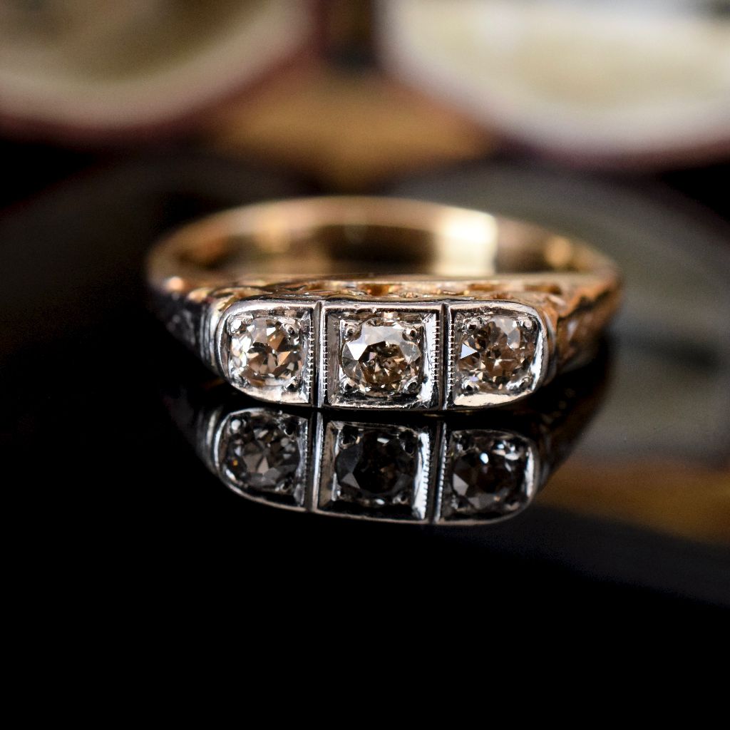Antique Art Deco Era 18ct Yellow Gold / Plat Champagne Diamond Ring